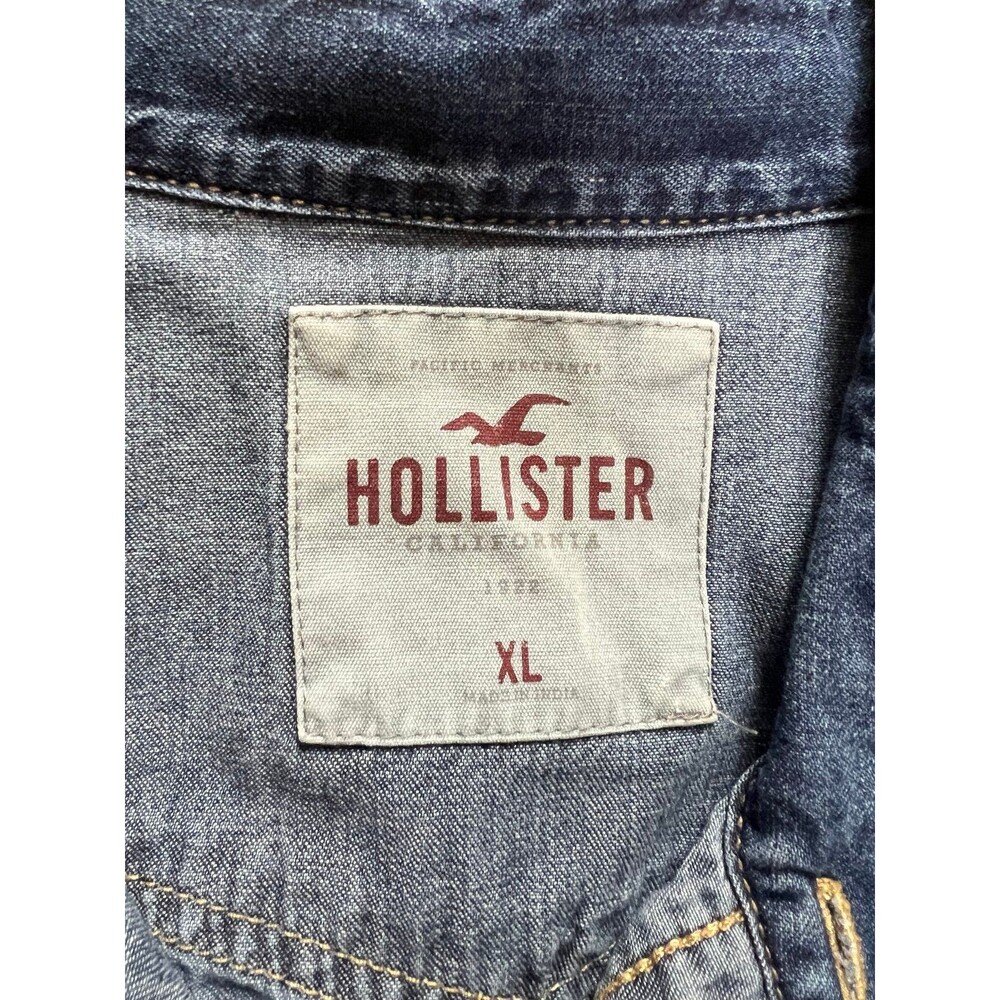 Hollister Western Shirt Mens Sz XL Faded Blue Denim Pearl Snap Cowboycore Y2K - Picture 2 of 7